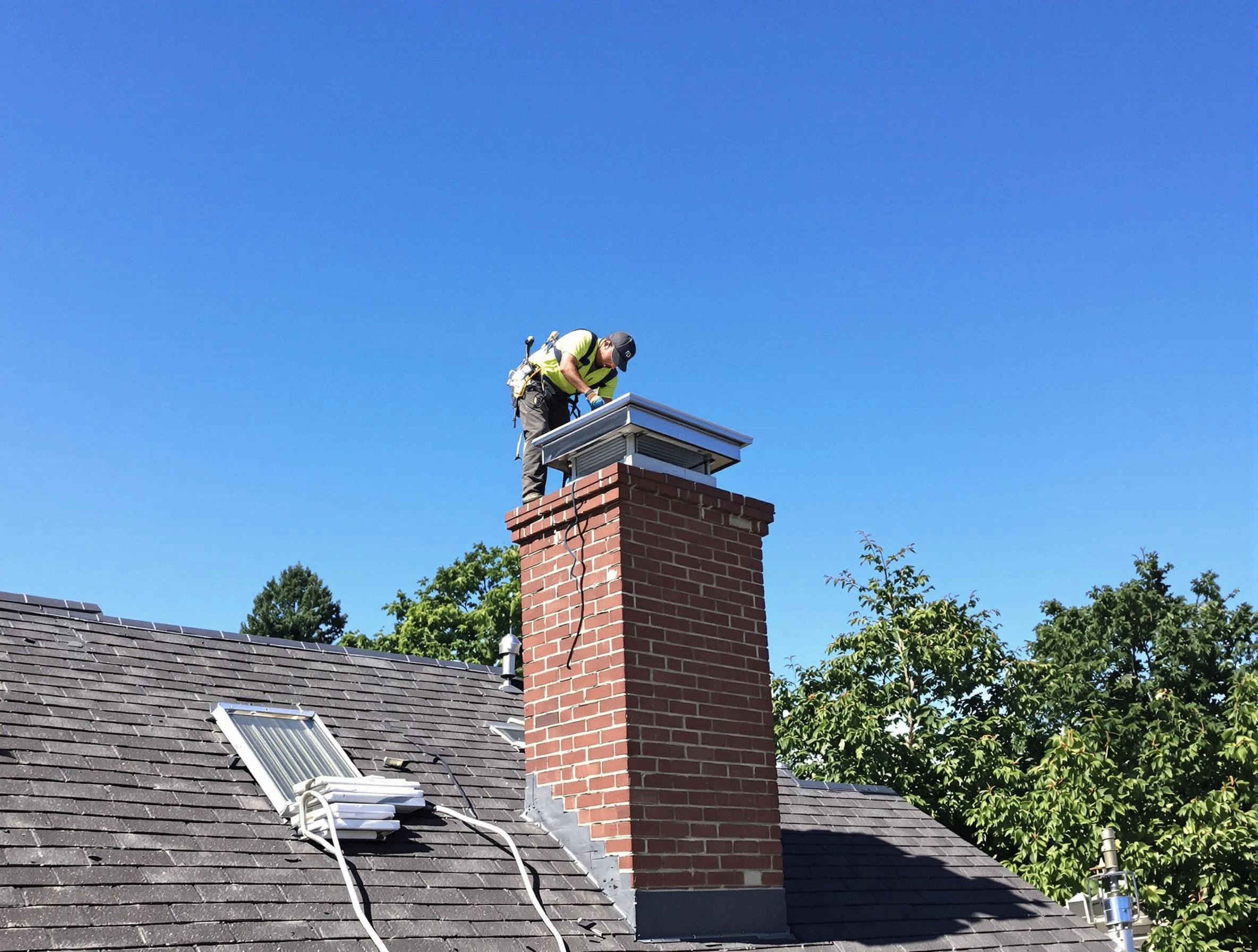 Candler-McAfee Chimney Sweep technician measuring a chimney cap in Candler-McAfee, GA