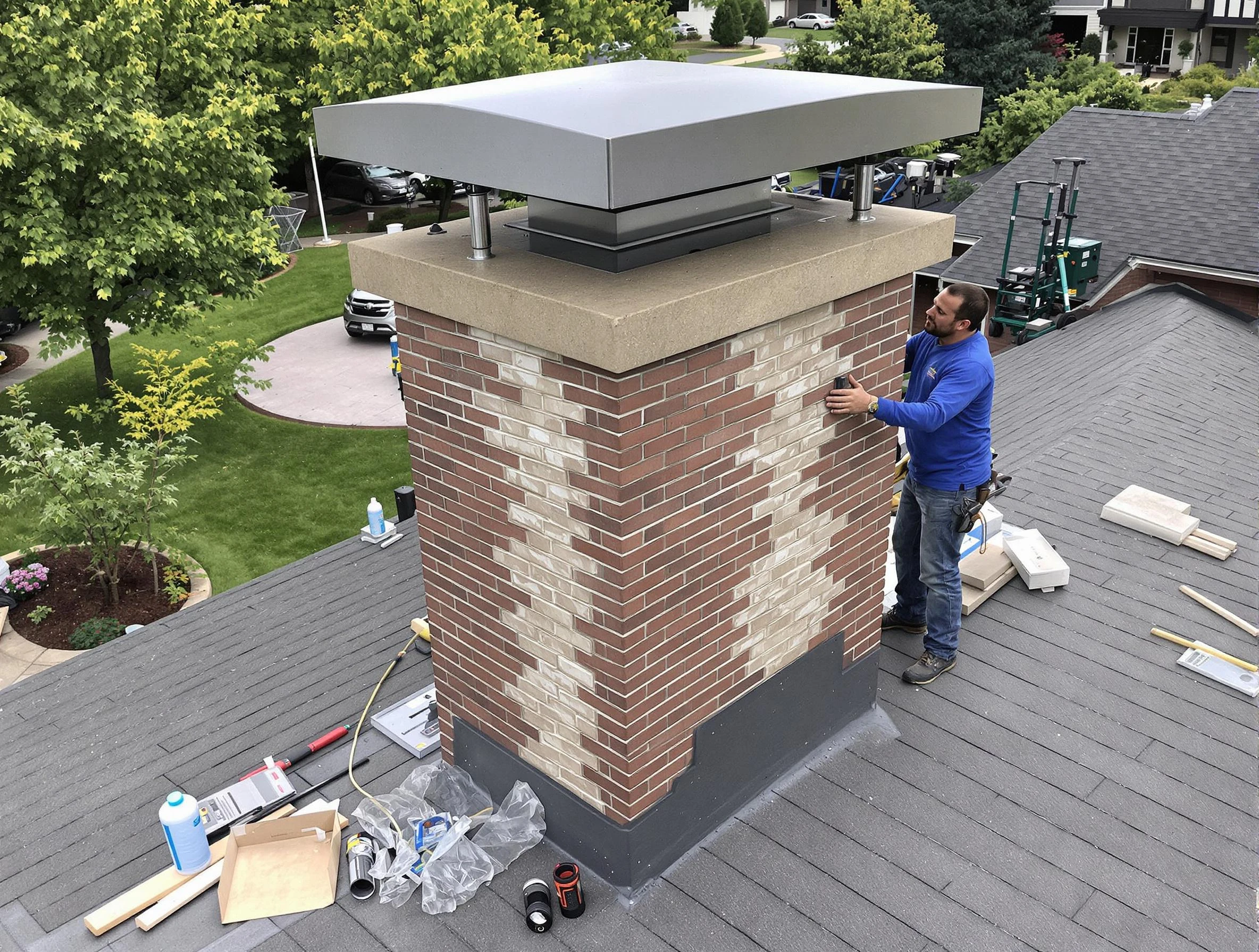 Candler-McAfee Chimney Sweep team working on a custom chimney remodel in Candler-McAfee, GA