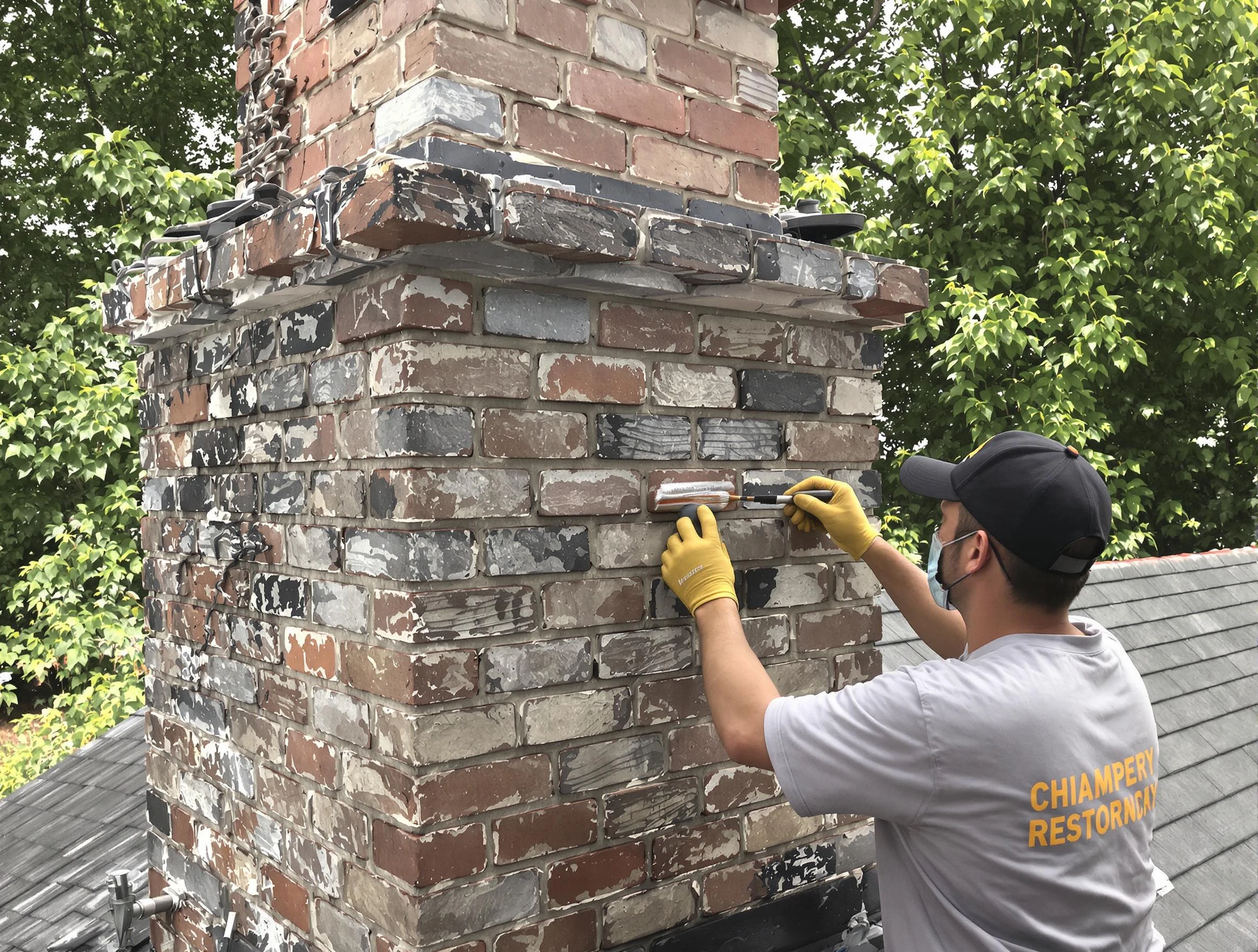 In-progress chimney restoration by Candler-McAfee Chimney Sweep in Candler-McAfee, GA